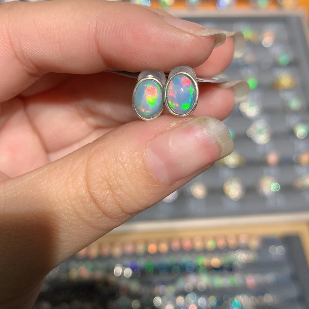 银S925镶嵌欧泊欧泊耳饰l