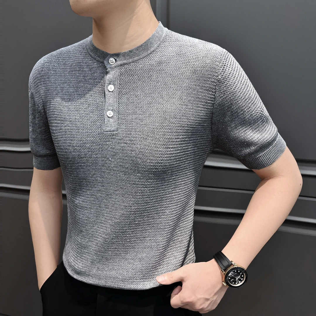 老钱风亚麻polo衫男款痞帅高级感男装莱赛尔秋季休闲短袖T恤男士