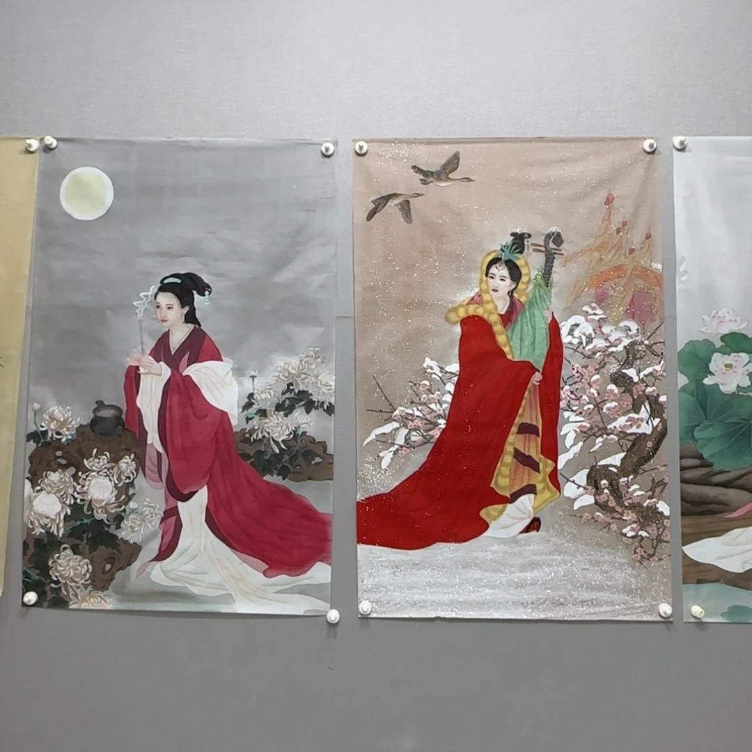 国画绢本工笔四大美女一套贾敏