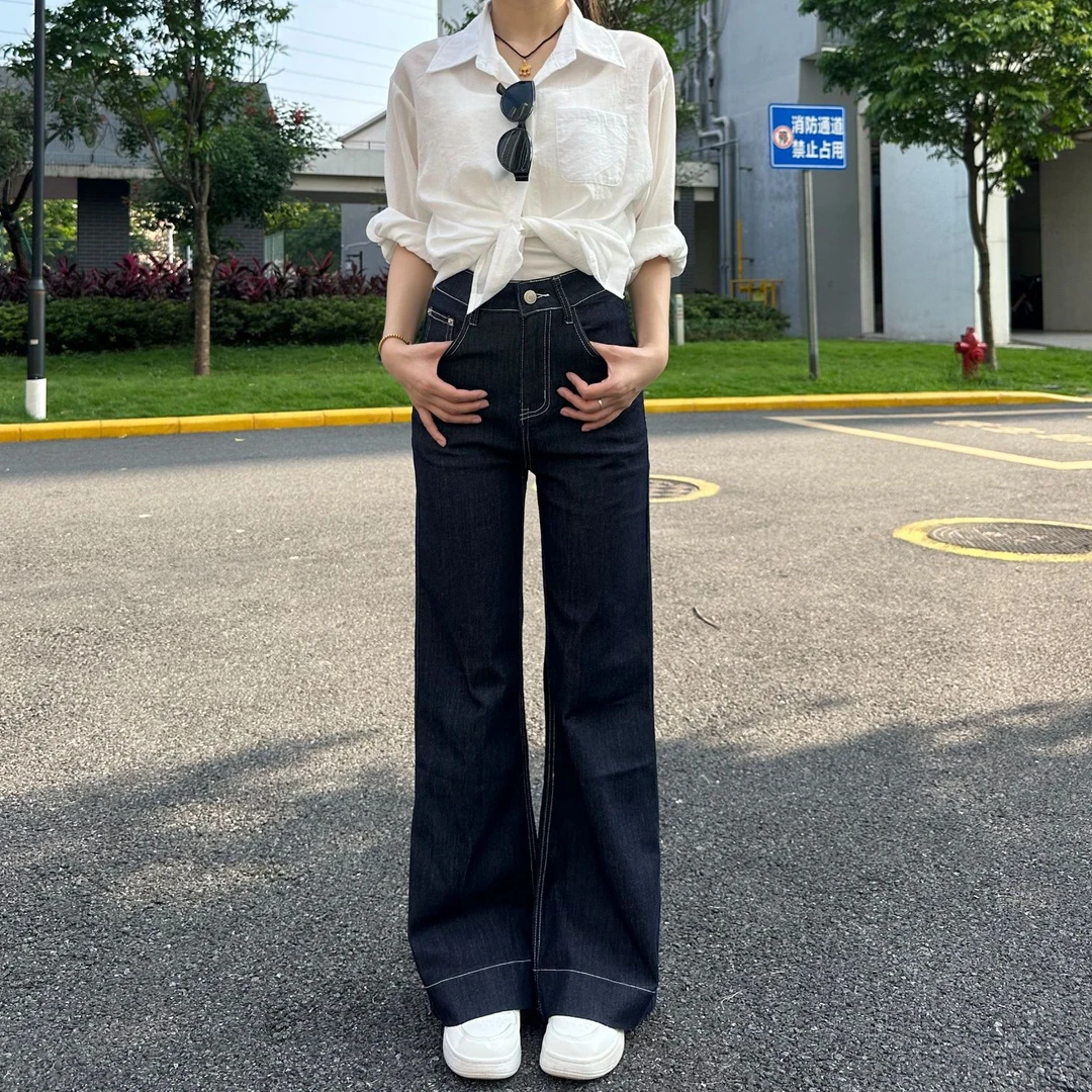 【宽松慵懒】直筒宽松微喇牛仔裤女小个子夏薄款弹力显瘦喇叭裤8021