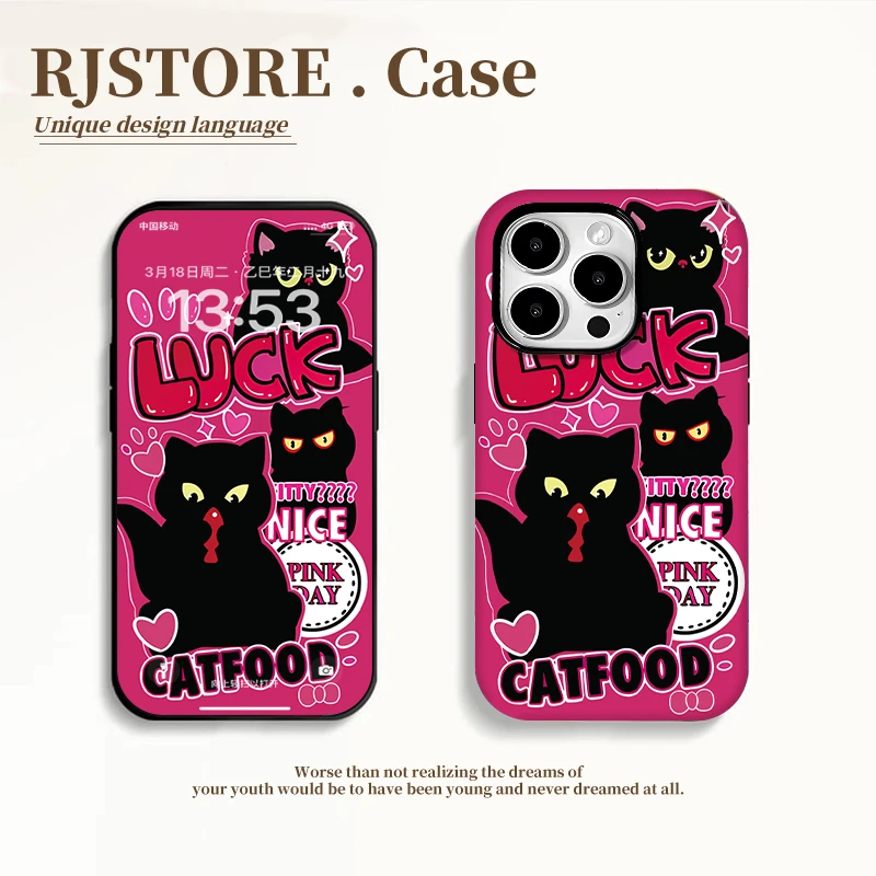 Lucky二合一菲林粉底黑猫适用iPhone1615手机壳华为vivo小米oppo