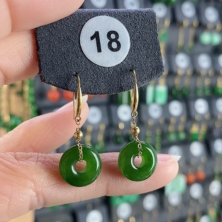 和田玉耳饰18K金镶嵌