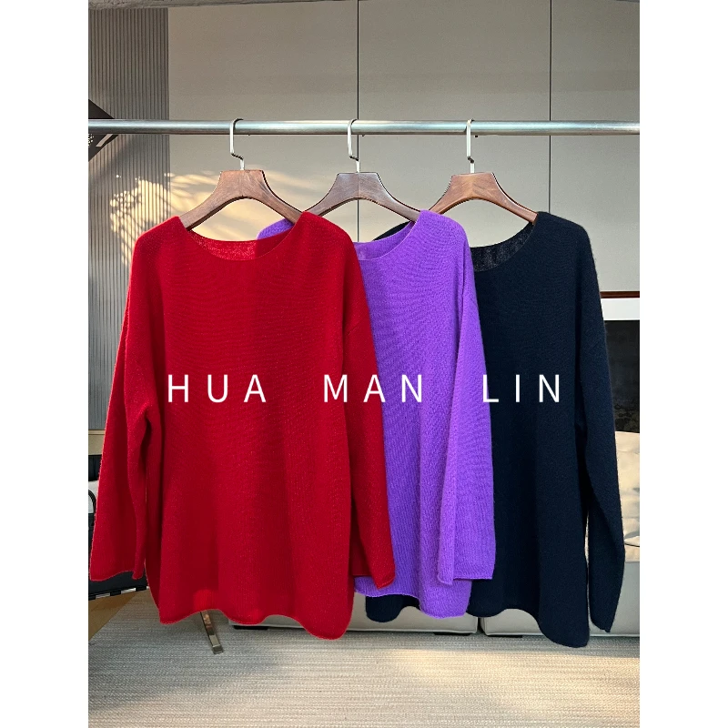 【花满林】三色圆领净版秋冬山羊绒长袖阔版上衣58116【克重200左右】