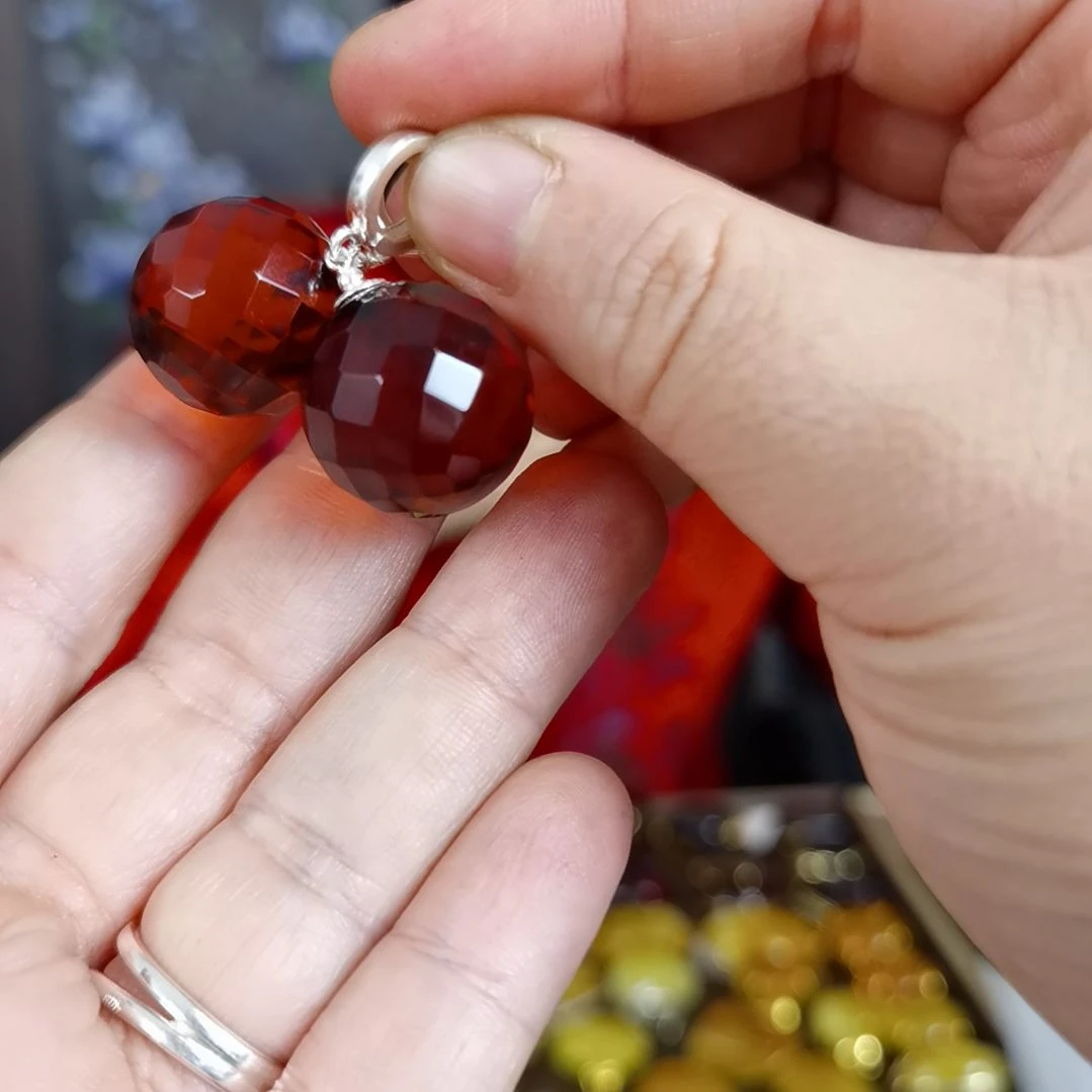 琥珀耳饰银S925镶嵌耳环