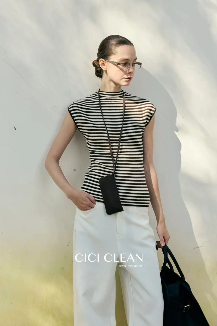 CiCi 福秒（9CC9009#) 值得入手 小飞袖条纹针织衫9-321