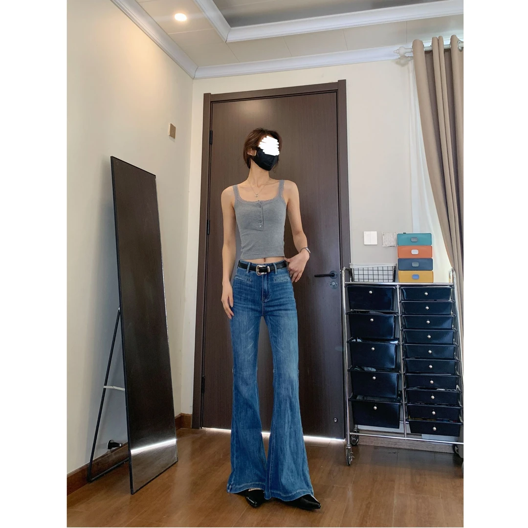 【赵瘦子】「长腿腿精」复古怀旧蓝牛仔春季微喇裤显瘦长裤牛仔裤