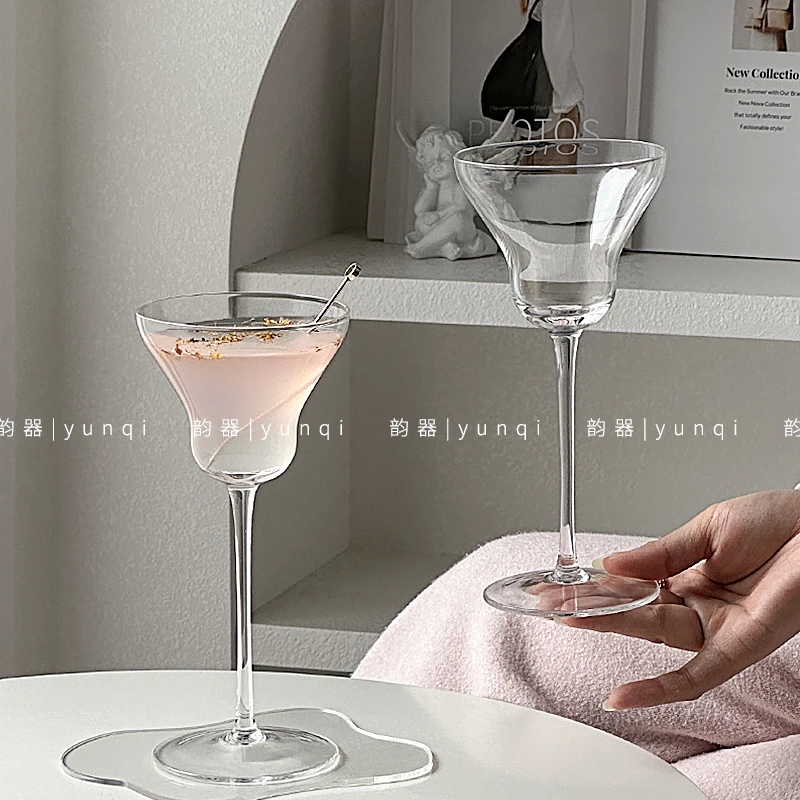 韵器 ins铃铛高脚杯威士忌鸡尾酒葡萄酒啤酒玻璃杯气泡冷饮家用