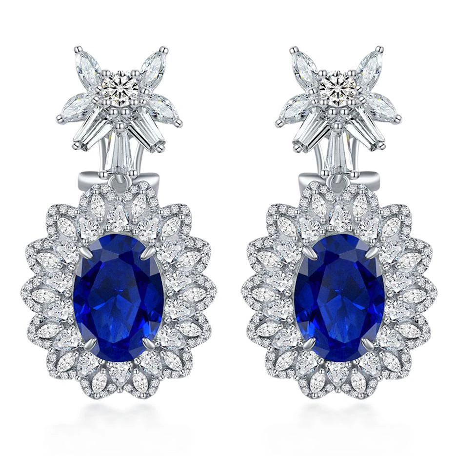 培育蓝宝石E1936 镶嵌蛋形皇家蓝色时尚气质百搭耳环耳拍