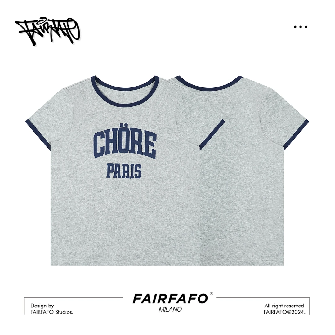 FAIRFAFO林肉肉【撞色贴布绣花短袖】TXAL47007圆领百搭半袖秋冬