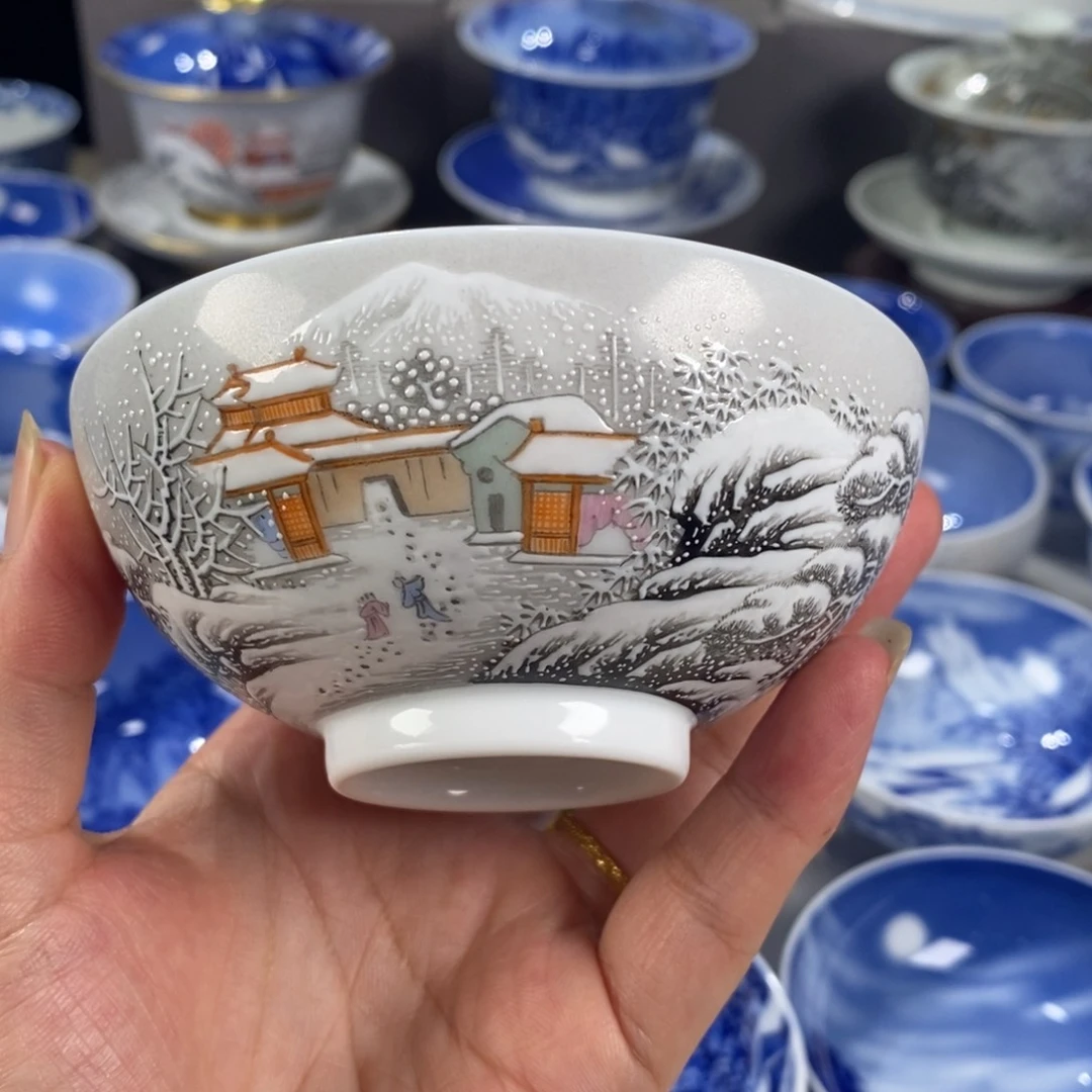 粉彩雪景主人杯杯