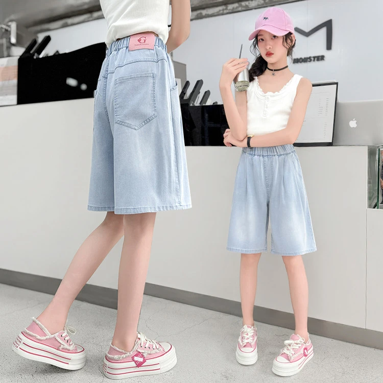 韩版夏季薄款天丝五分裤女童夏装时尚阔腿短裤中大儿童女孩休闲裤