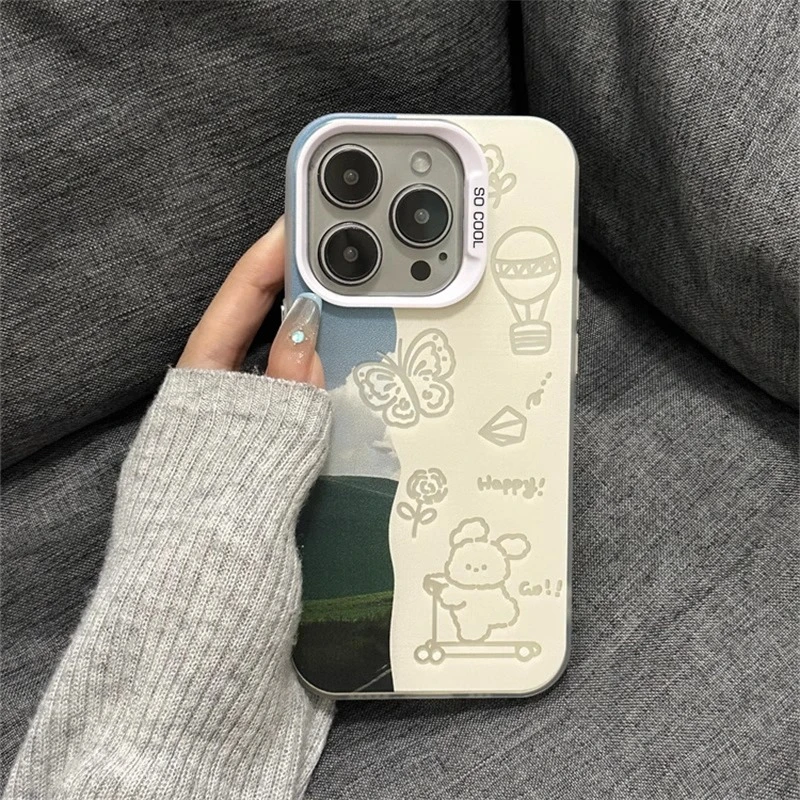 拼接蓝天小狗适用iphone16promax手机壳苹果新款小熊潮牌17promax