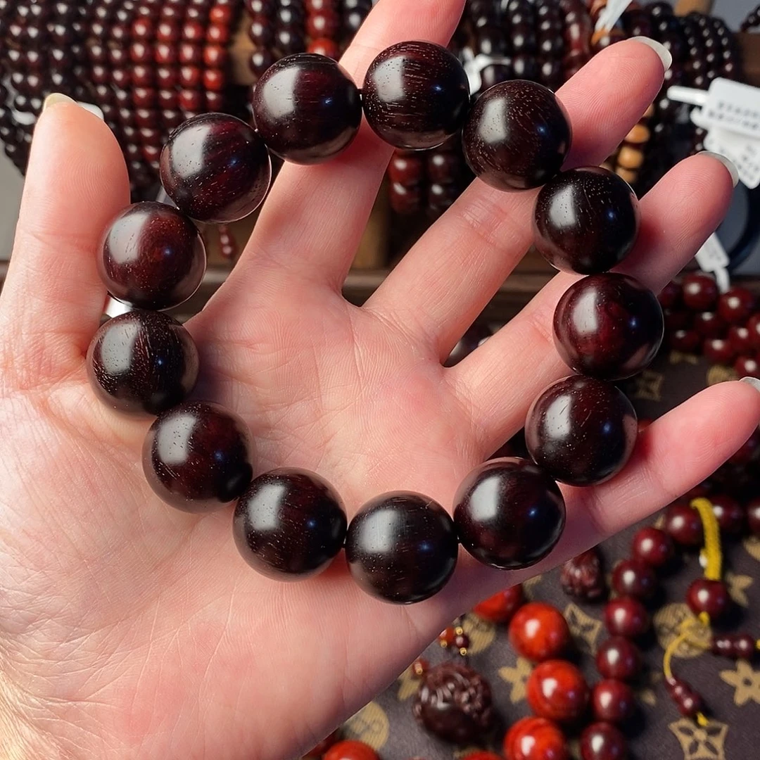 小叶紫檀手串/手链瑕疵珠：原汁原味小叶紫檀1.8高油密