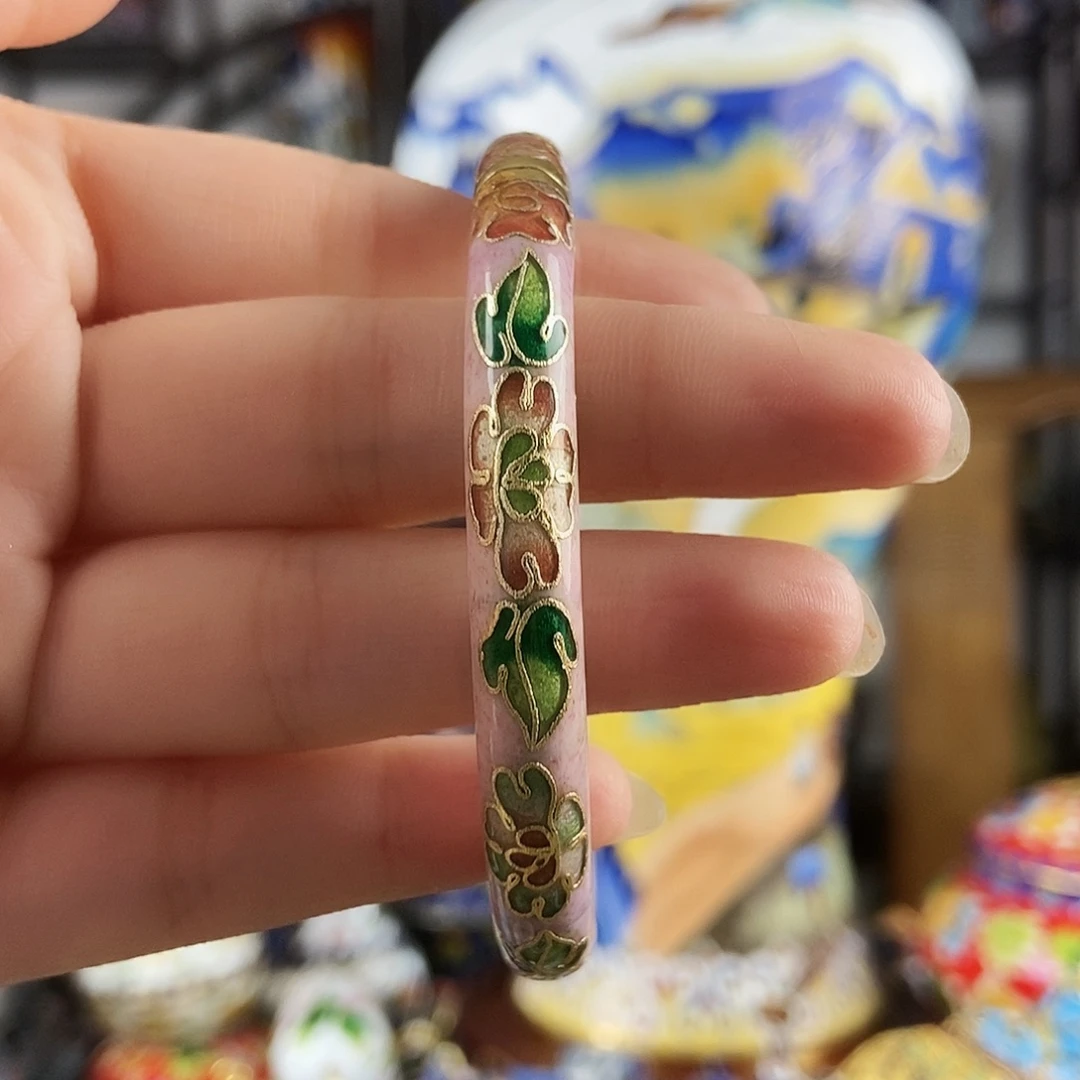 铜粉色银蓝开口手镯