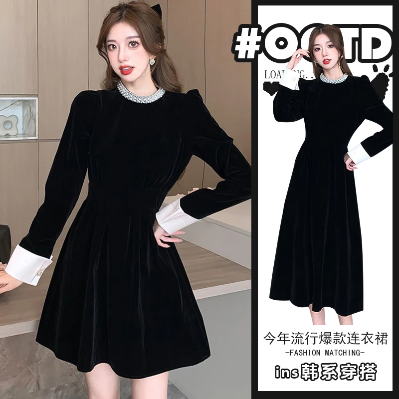 2025春秋显气质高冷御姐风连衣裙赫本风时尚收腰显瘦洋气小黑裙潮