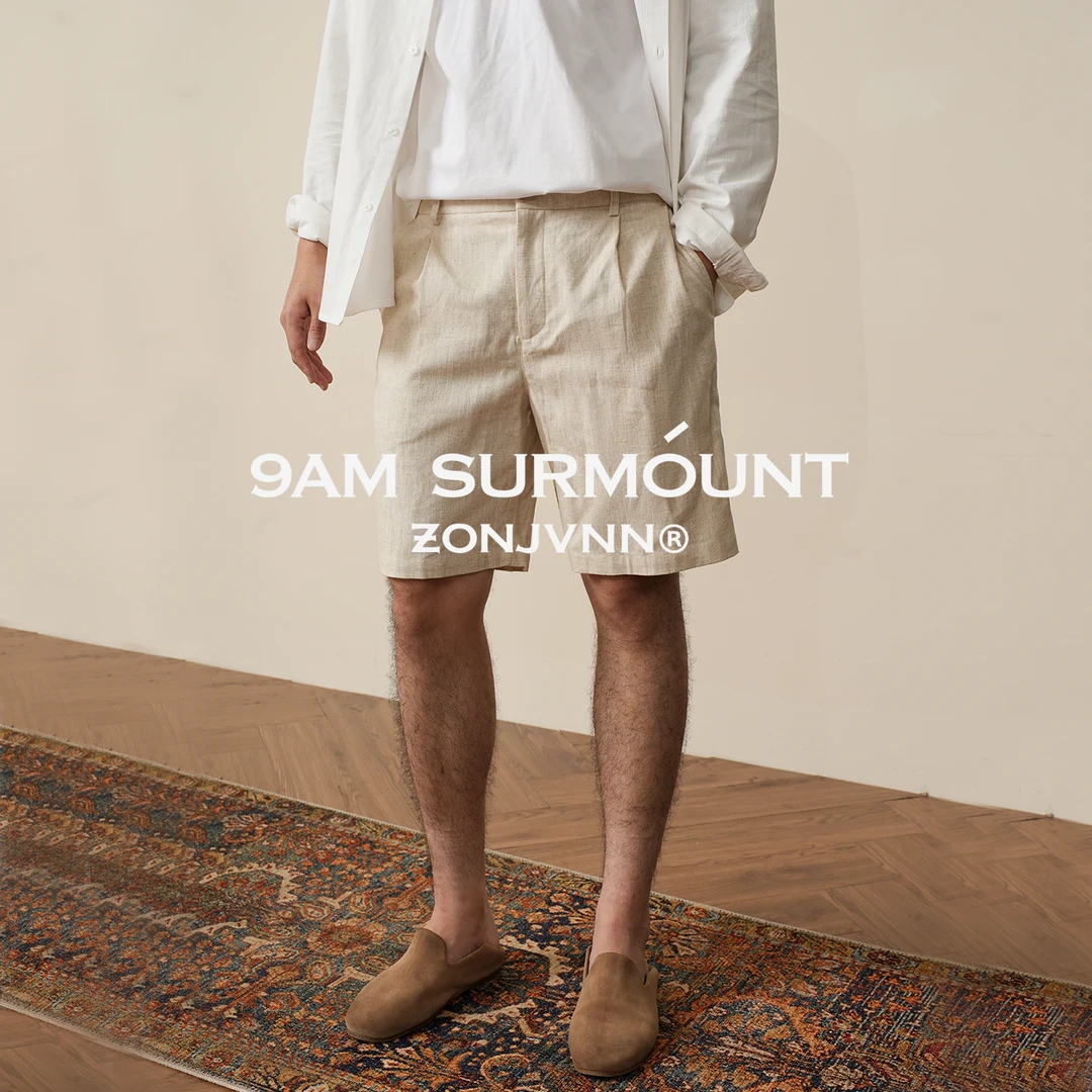 ZONJVNN老钱风亚麻短裤直筒新疆棉混纺百搭男生高级感裤子夏季