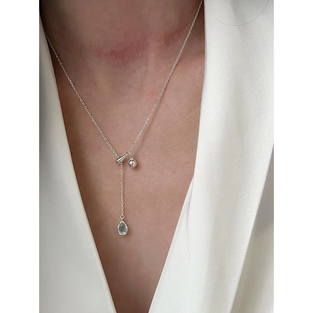 酒窝全身S925银蓝色水滴拉流苏项链女性小众设计锁骨链民族风饰品