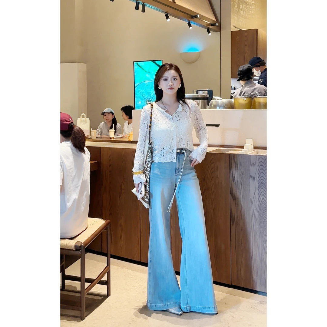 PRASE·杨杨【比例速写】微胖轻奢设计春时尚宽松喇叭牛仔裤PR503S16