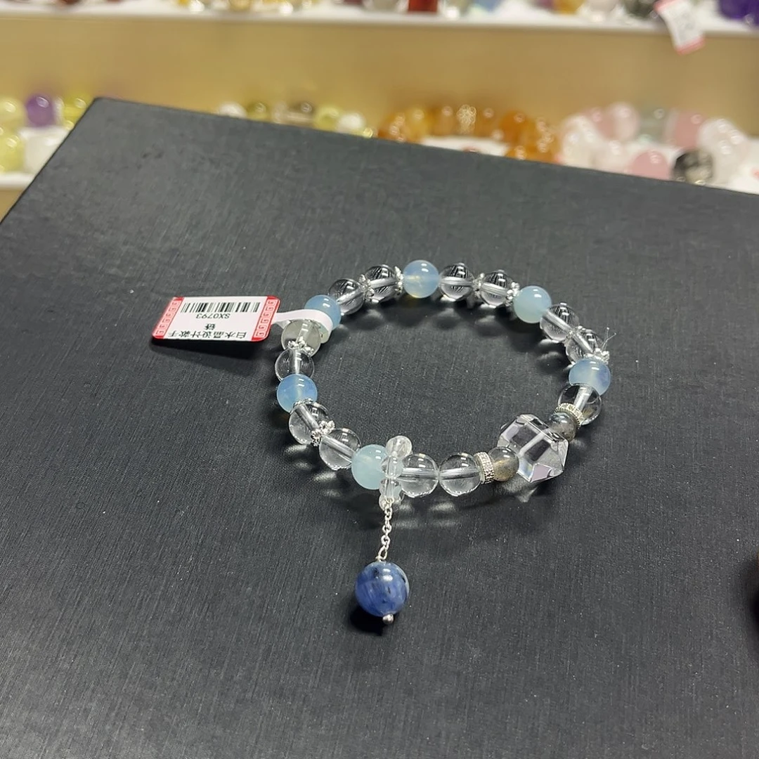 未镶嵌水晶手链白水晶加海蓝宝设计款手串