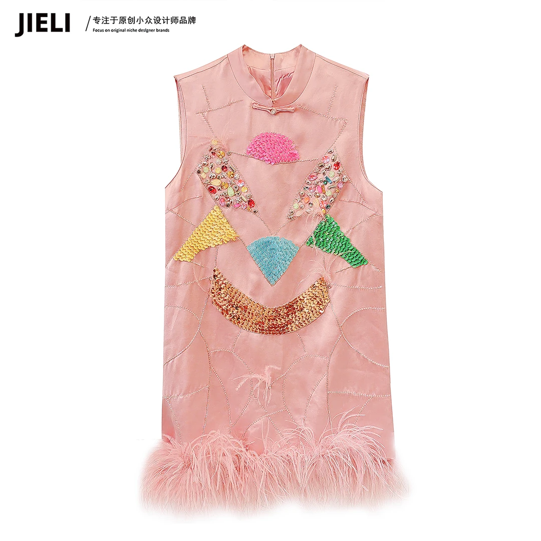 JIE LI/街力设计师高级感夏季短款显白显瘦连衣裙W1229