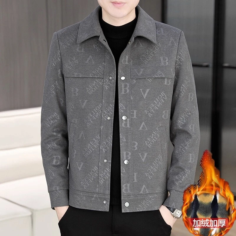 男士夹克秋冬新款潮流时尚商务休闲加绒加厚翻领外套高品质夹克衫