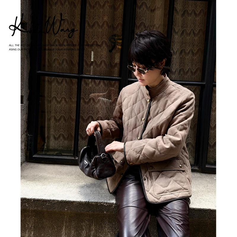 KOKO WANG秋冬新款天丝亚麻立领菱格系带时尚鹅绒外套N7335I08W45