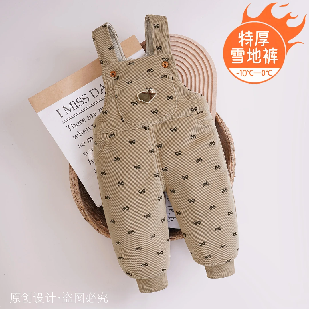 宝宝背带棉裤雪地裤特厚夹棉蝴蝶结女童儿童可爱婴儿秋冬保暖零下