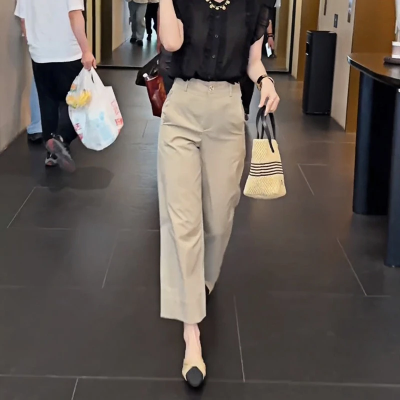 夏季新款高腰修身裤小个子九分裤韩版百搭休闲直筒裤女士洋气裤子