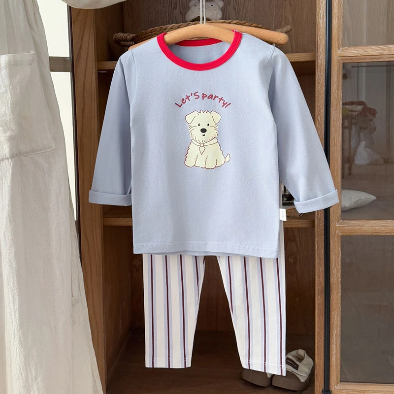 【220g】儿童无骨纯棉家居服磨毛秋衣秋裤宝宝内衣保暖套装9-18