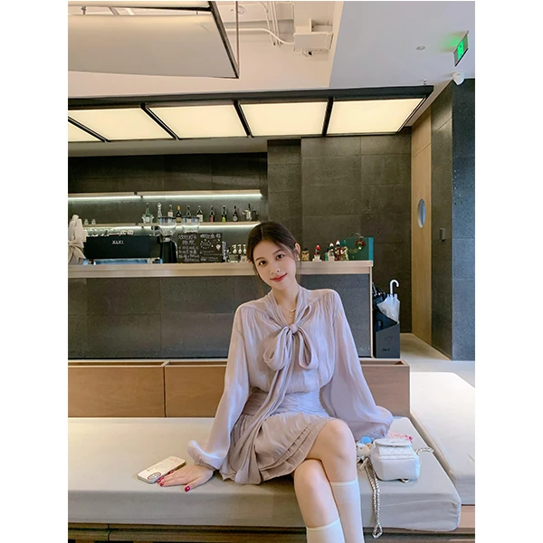 春装搭配一整套女2025新款显白法式雪纺上衣半身裙时尚紫色套装