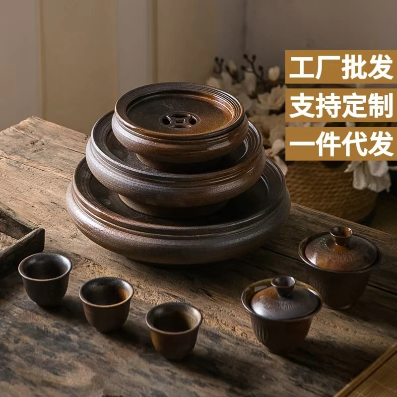 复古陶瓷茶具茶盘三才盖碗围炉干泡仿柴烧盖碗粗陶茶具茶室大号