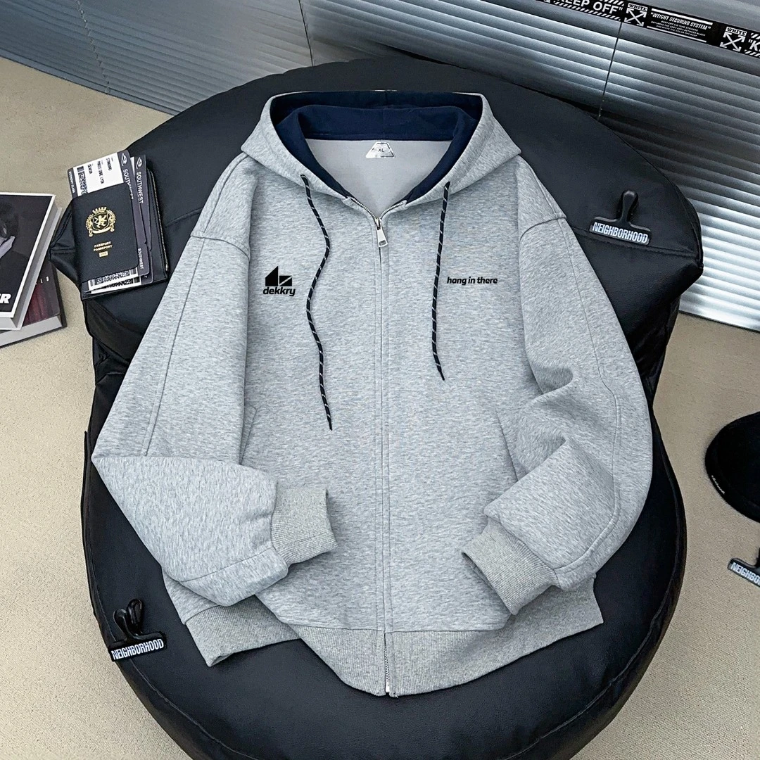 美式简约字母印花撞色连帽拉链卫衣男女秋冬宽松休闲情侣开衫外套