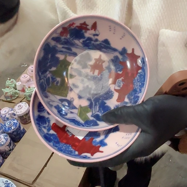 摆件陶景德镇高温陶瓷龙珠阁碟子红希