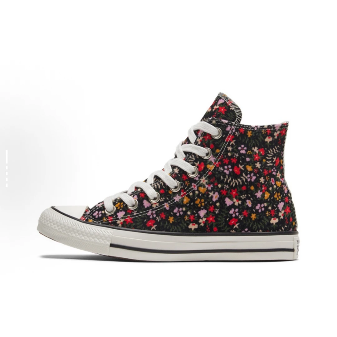 Converse匡威复古小碎花高帮帆布鞋女款黑绿色569711F