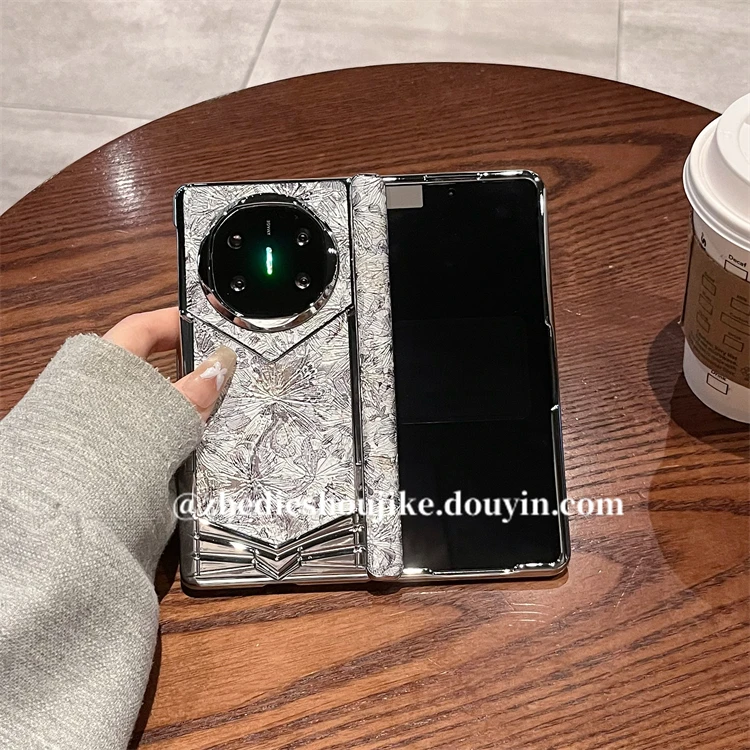 适用华为matex6折叠手机壳matex5典藏版真皮花朵全包铰链壳膜一体