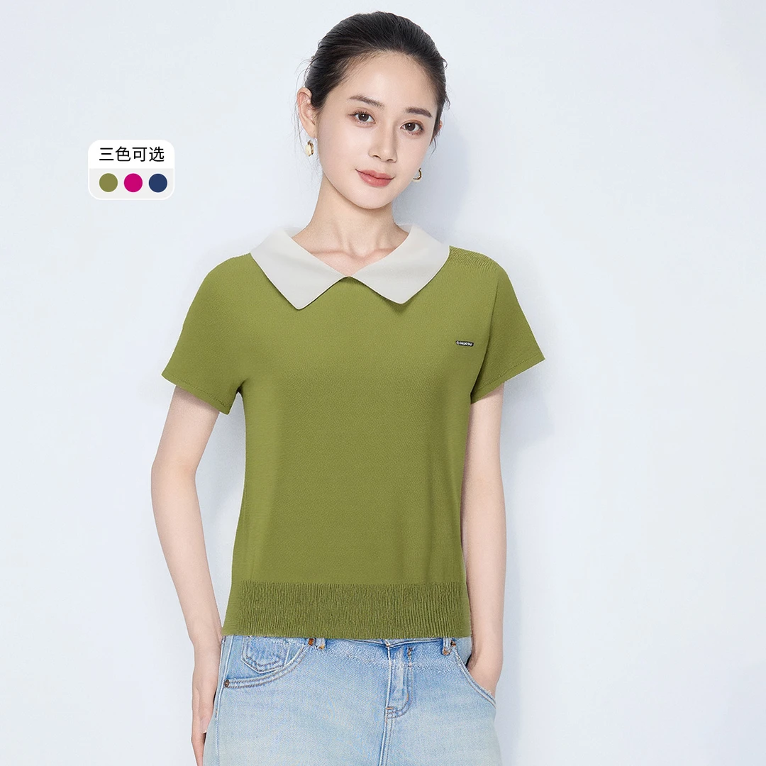 【微微专属】马天奴百搭短袖翻领夏季通勤风女装女减龄VHS771SWH0