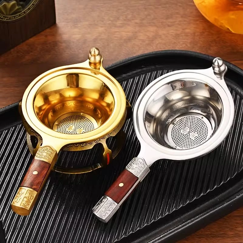 茶滤304不锈钢食品级滤网器加厚加密过滤茶渣器金银色茶漏器支架