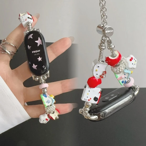 表带适用小米手环9可爱KT猫潘多拉串珠9pro小米8手链8pro替换腕带