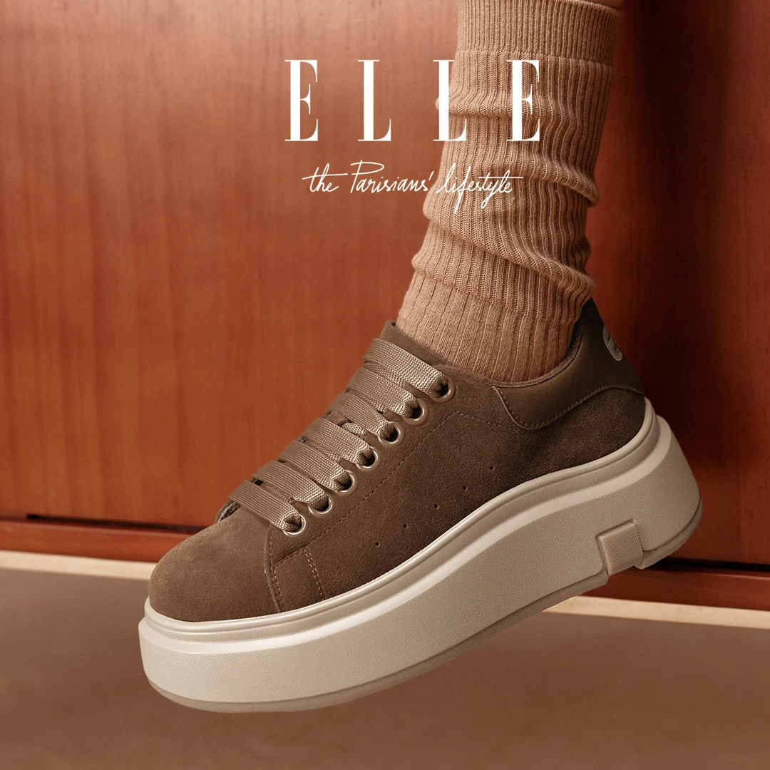 ELLE女鞋秋冬款校园百搭运动风休闲板鞋美拉德松糕厚底时尚面包鞋