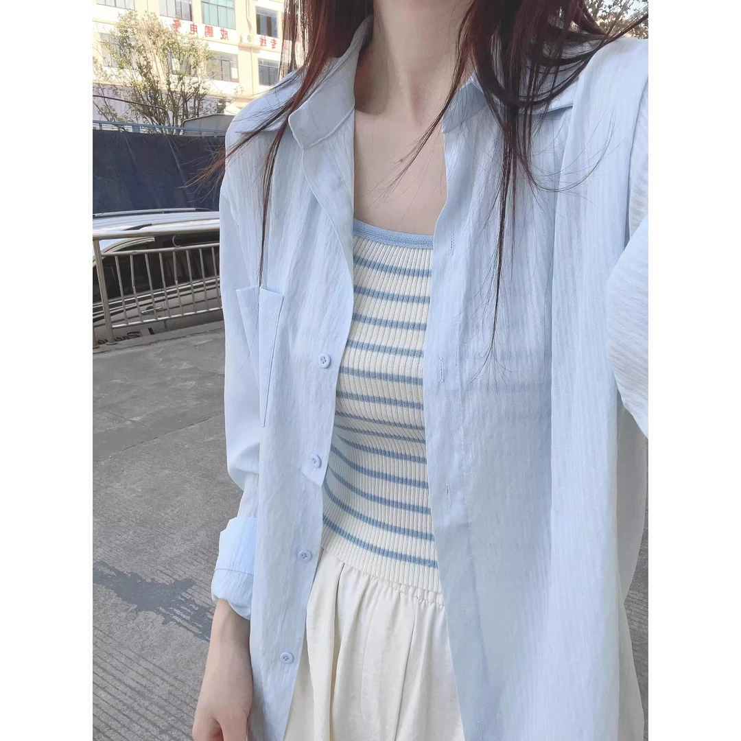 防晒衬衣女款夏季2025新款新品蓝色衬衫薄款外搭上衣休闲外套