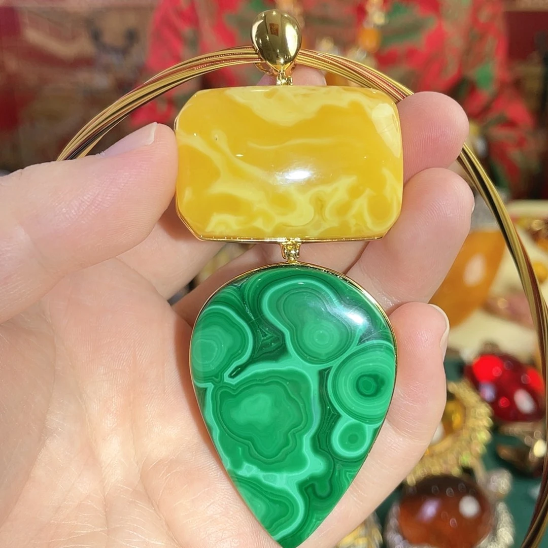 蜜蜡吊坠(赠链)银S925镀金镶嵌