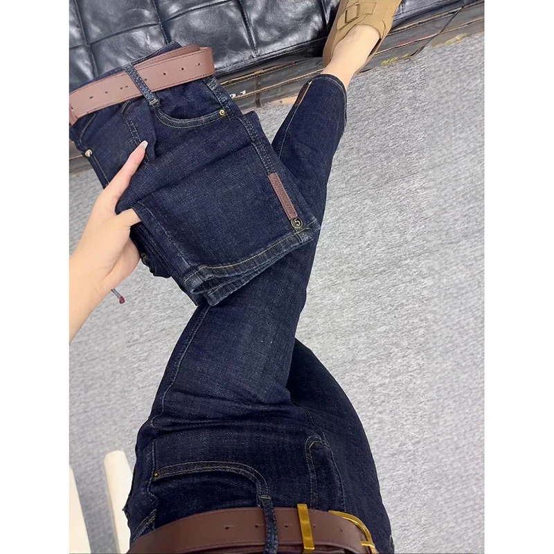2025秋季新款小个子九分直筒牛仔裤大码设计感高腰弹力显瘦烟管裤