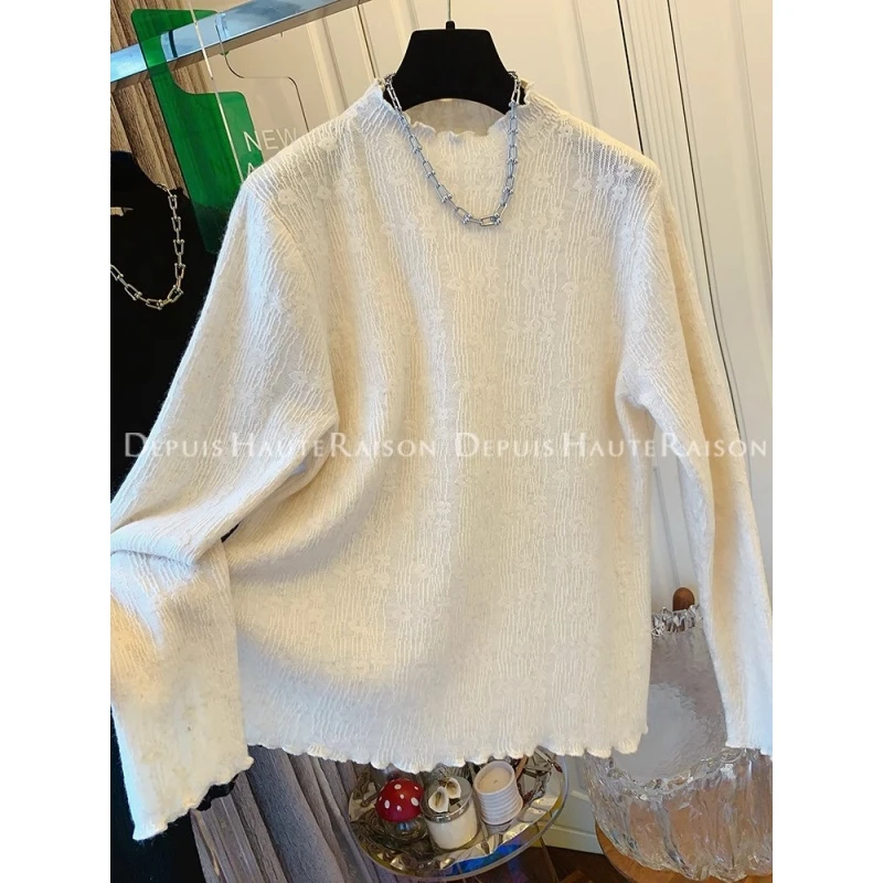 雪千羽大码胖MM法式气质蕾丝针织衫2025早春新款宽松打底衫上衣女