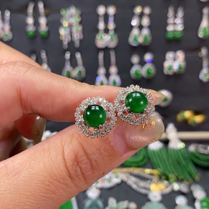 【闪购商品】翡翠耳饰银S925镀金镶嵌