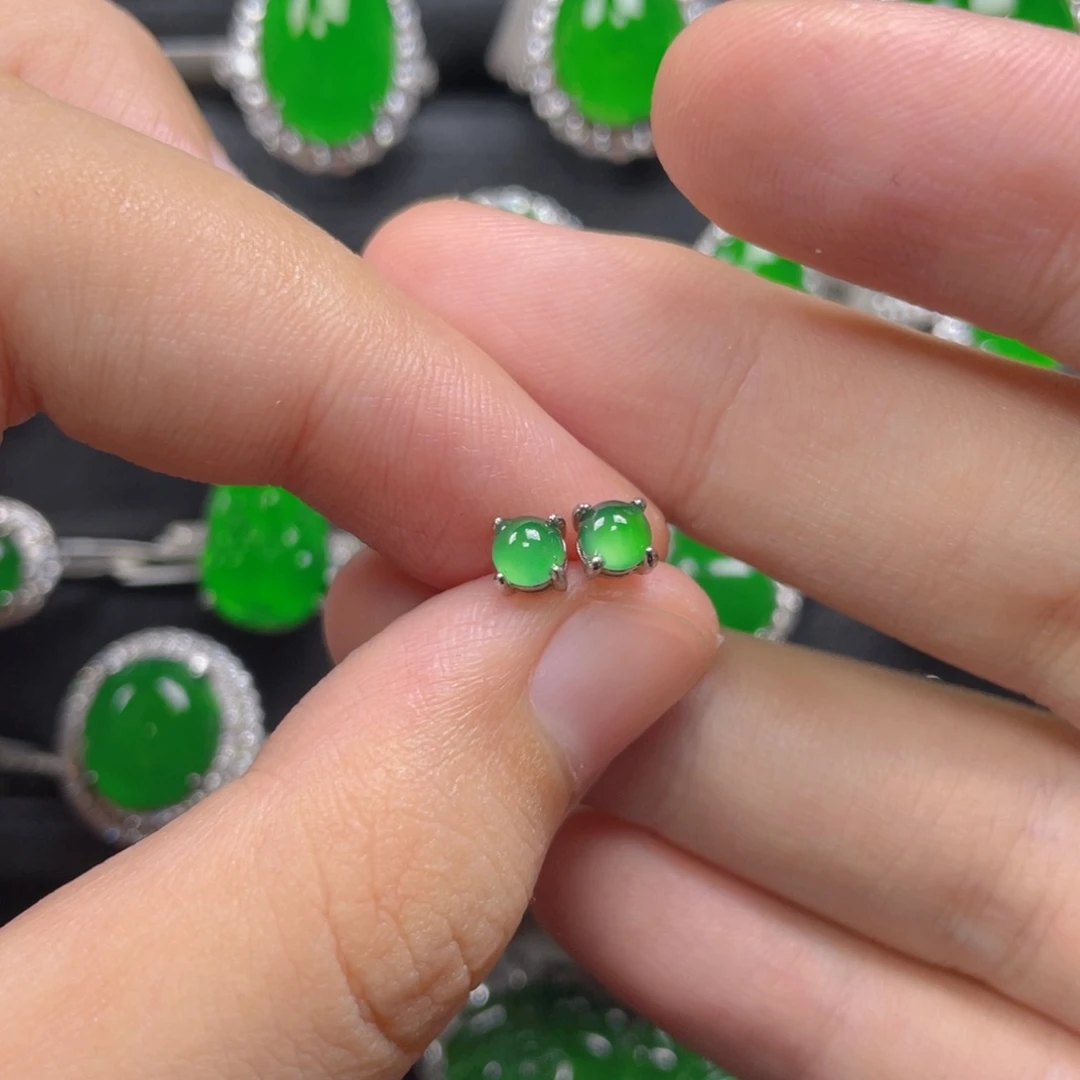 翡翠银S925镶嵌耳饰
