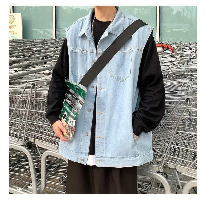 W22牛仔马甲男ins港风无袖坎肩外穿潮牌春秋季百搭休闲外套潮
