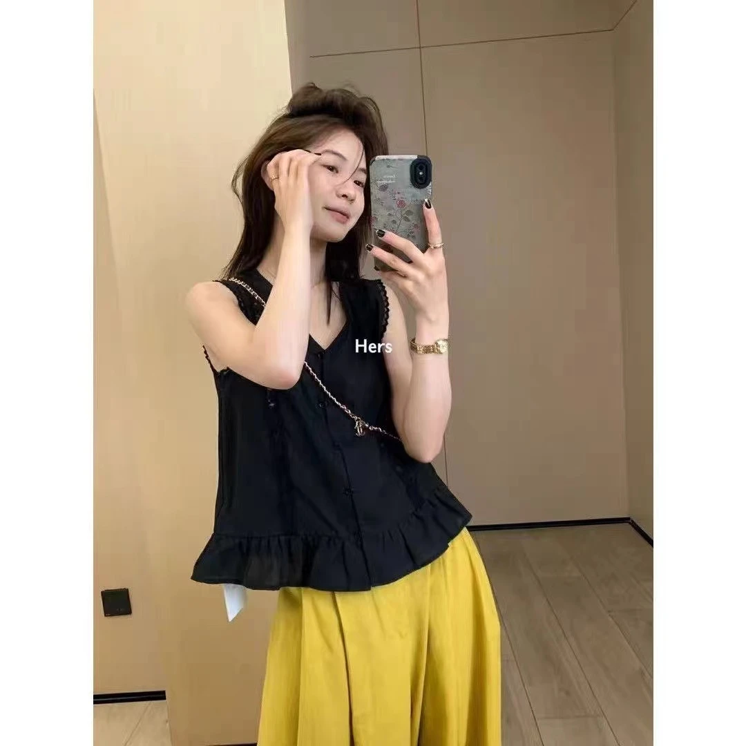 蕾丝花边V领无袖小衫背心女宽松显瘦百搭气质上衣