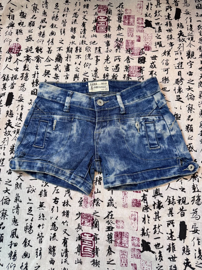 牛仔短裤运动风波点短裤刺绣高腰低腰休闲短裤微弹力印染辣妹