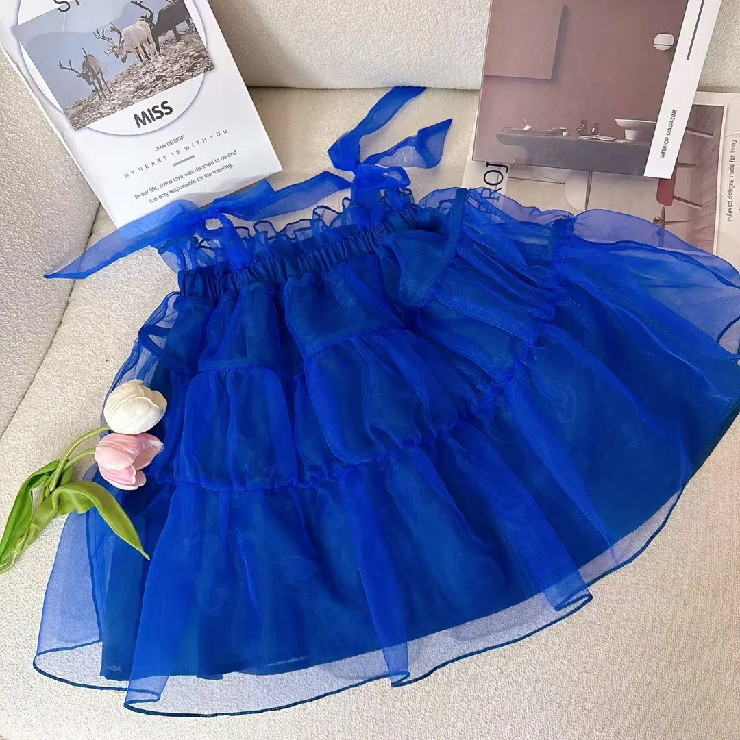 韩国女童吊带网纱连衣裙夏季新款小女孩时髦背心蓬蓬蛋糕公主裙潮