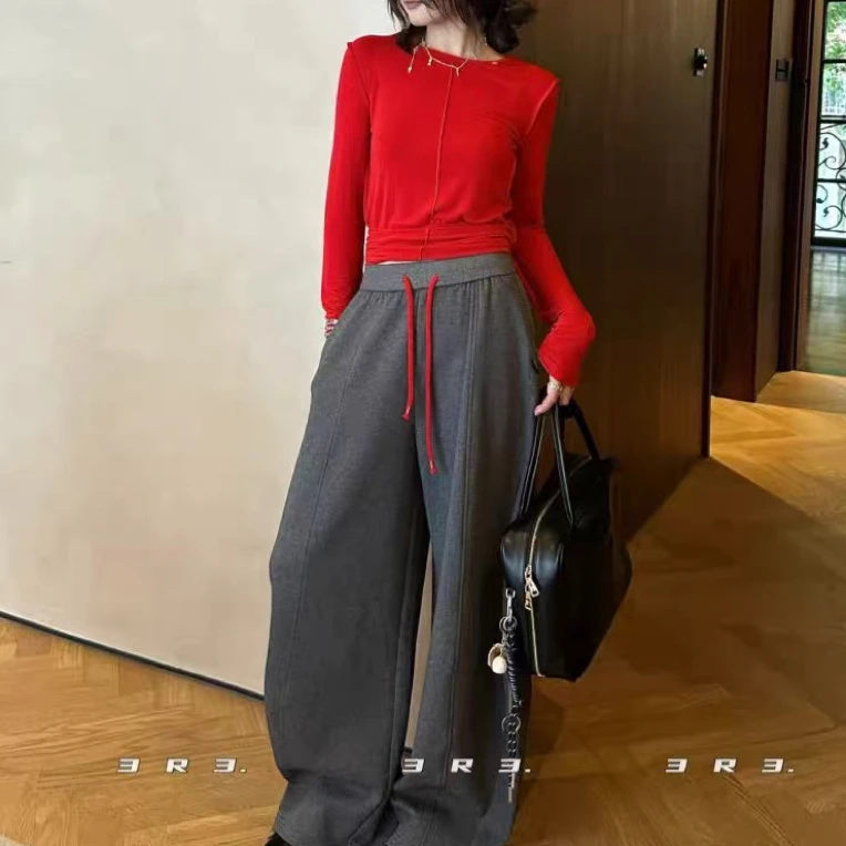 2025秋季新款时尚抽绳弯刀裤卫裤女宽松百搭休闲香蕉长裤